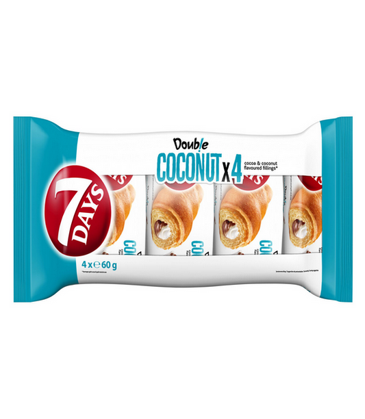 7DAYS Croissant mit Kakao- und Kokosnusscremefüllung 4x60g