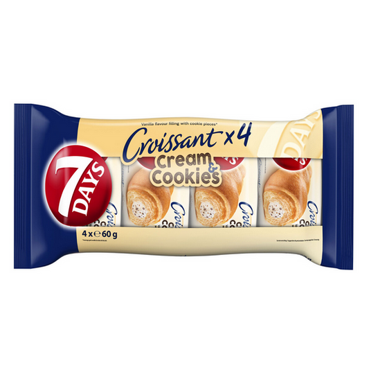 7Days Croissant mit Vanillegeschmackcreme mit Milch-und Kakaokeksstückchenfüllung 4x60g