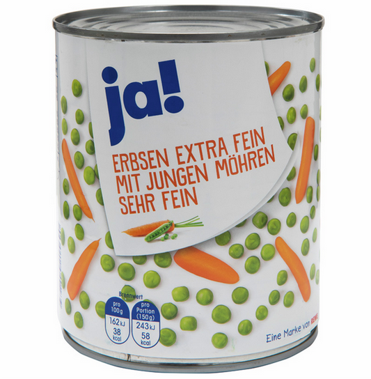 ja! Erbsen extra fein mit Möhren 850ml