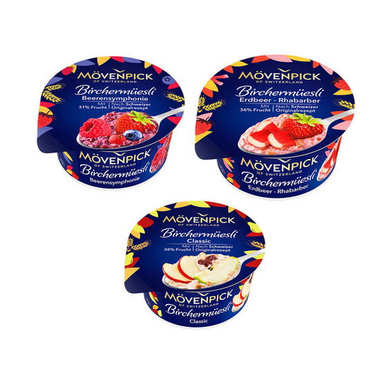 MÖVENPICK Fruchtjoghurt Bircher - Müsli sortiert 5% frisch 150g Erdbeere- Rhabarber
