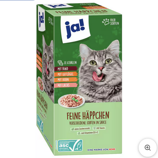 ja! Katzenfutter Feine Häppchen 4 Sorten 8x100g