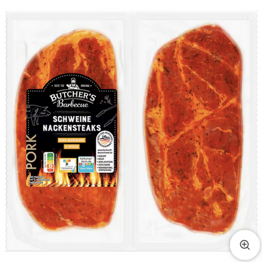 Butcher's Barbecue Schweine Nackensteaks Bier 2 Stück 380g