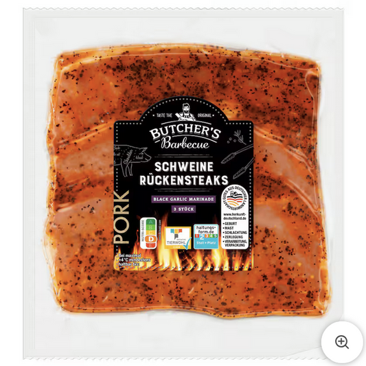 Butcher's Barbecue Schweine Rückensteaks Black Garlic 3 Stück 450g
