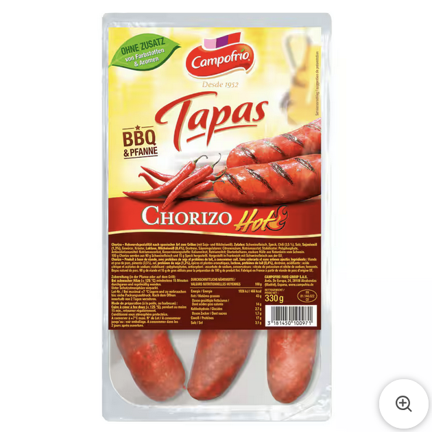 Campofrio Chorizo BBQ Griller hot 330g